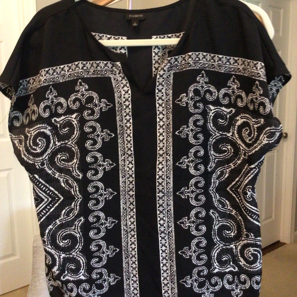 Talbots Top, Sz L, Black/White Print